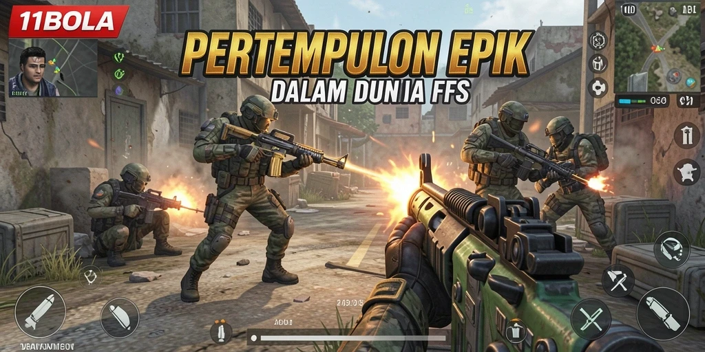 Screenshot menampilkan pertempuran hebat dalam game FPS 11BOLA.