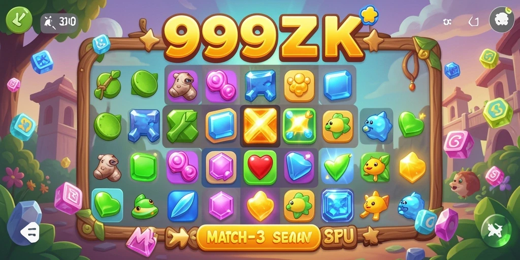 Tampilan gameplay 999ZK dengan tantangan Match-3 yang seru.