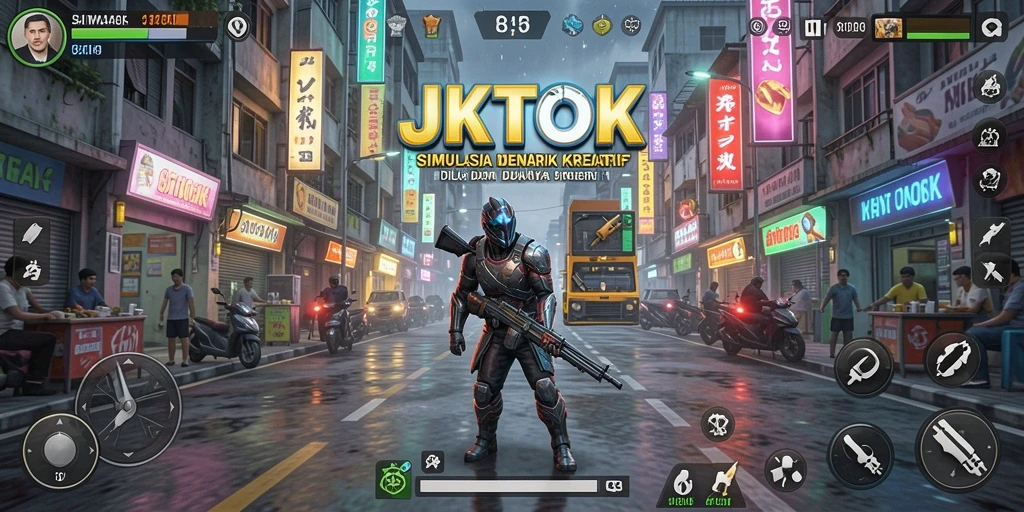 Tampilan gameplay JKTOK yang menakjubkan dan penuh warna.