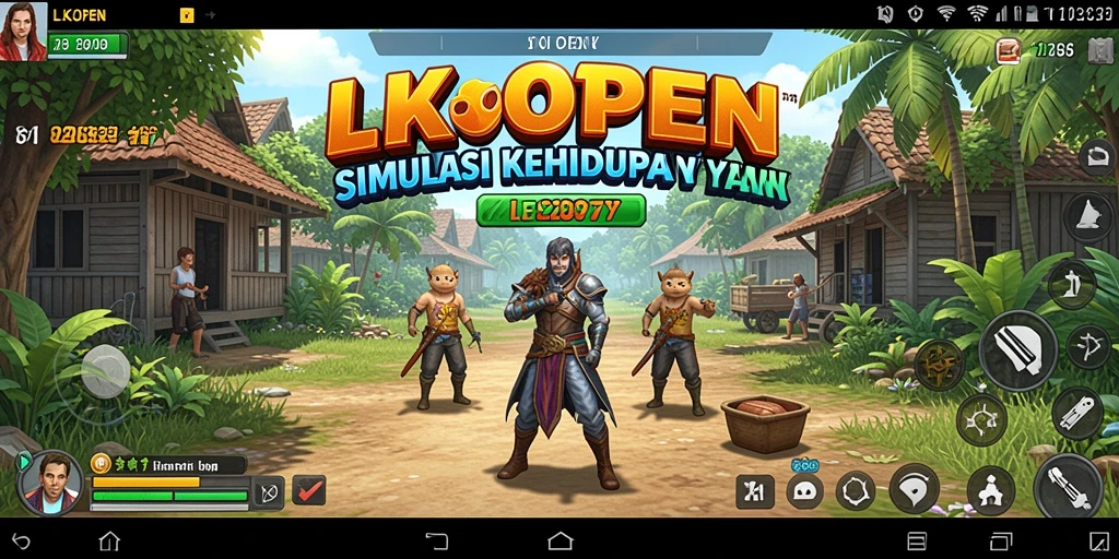 Tampilan screenshot utama LKOPEN menampilkan gameplay simulasi kehidupan yang mendalam.