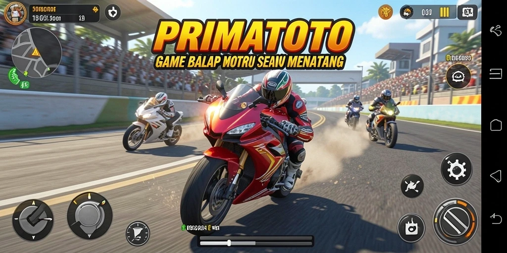 Tampilan gameplay menarik dalam balapan motor di PRIMATOTO.