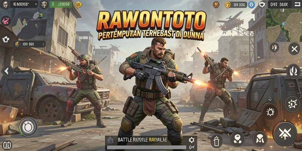 Tangkapan layar utama RAWONTOTO menunjukkan aksi menegangkan dalam sebuah pertempuran.