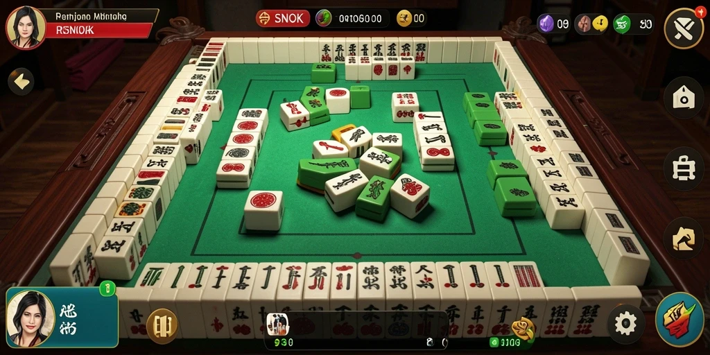 Tampilan gameplay RSNOK yang menarik dengan ubin Mahjong berwarna-warni.