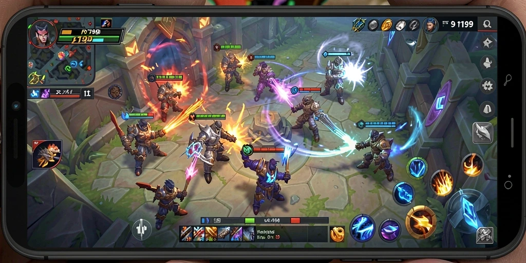 Tangkapan layar RT99 menampilkan aksi seru di pertempuran MOBA.