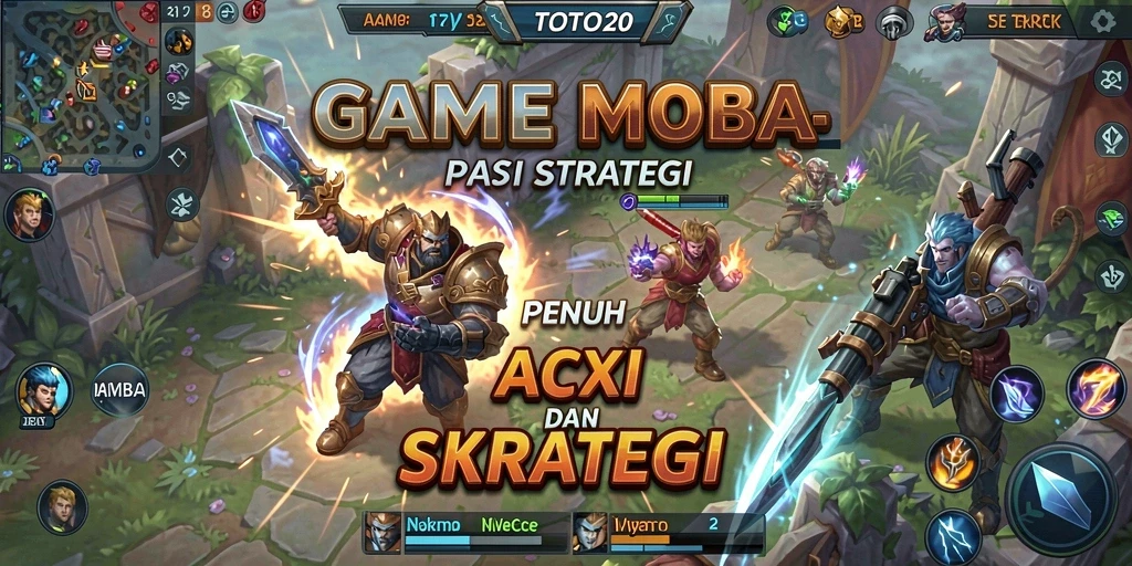 Screenshot gameplay TOTO20 menampilkan aksi seru dalam pertarungan tim MOBA.